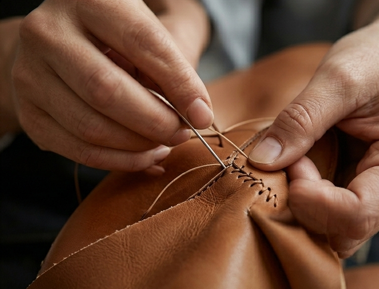 Sewing leather by hand